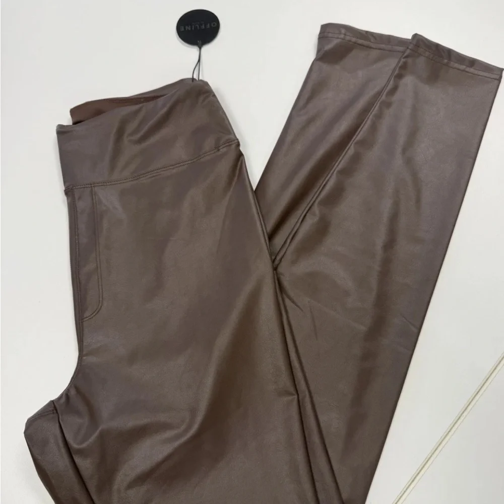 Offline By Aerie NWT Real Luxe Faux Leather High Waist Legging Dark Brown Large